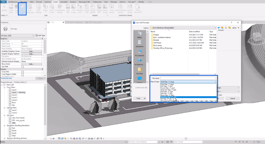 Narzędzia CAD Link w programie Revit zapewniają kilka sposobów na przeniesienie modeli SketchUp do programu Revit.